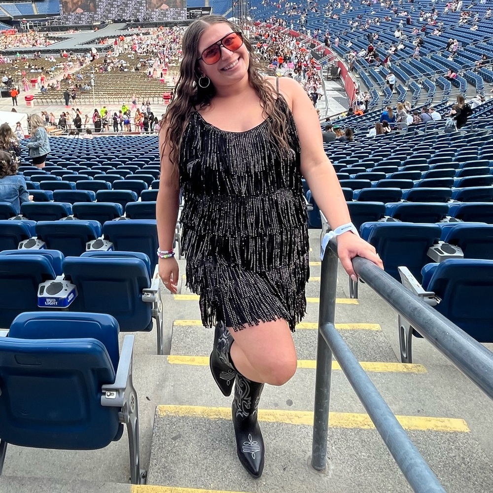 Black and silver fringe mini dress
